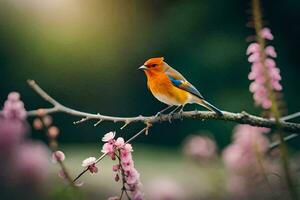 photo wallpaper the sky, bird, spring, flowers, the bird, spring, the bird,. AI-Generated