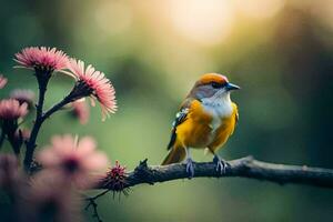 foto fondo de pantalla el pájaro, flores, naturaleza, pájaro, pájaro, pájaro, pájaro, pájaro,. generado por ai