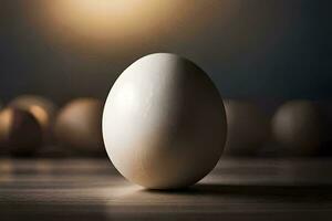 an egg is standing in front of a group of eggs. AI-Generated photo