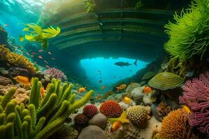 a coral reef with fish and corals. AI-Generated photo