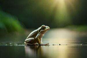 a frog sitting on the ground in the sunlight. AI-Generated photo