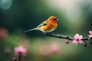 foto fondo de pantalla el pájaro, flores, primavera, el pájaro, primavera, el pájaro, primavera,. generado por ai