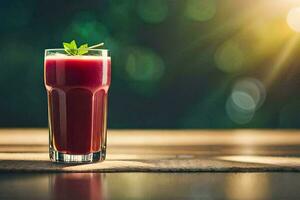 a glass of beet juice on a table. AI-Generated photo