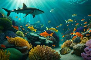 underwater scene with coral reef and fish. AI-Generated photo