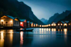 a boat is floating in the water near houses. AI-Generated photo