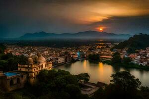 the sun sets over the city of udaipur, india. AI-Generated photo