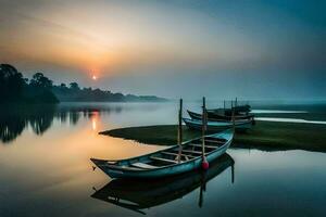 boats on the water at sunrise. AI-Generated photo