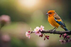 photo wallpaper the sun, bird, spring, flowers, the bird, spring, the bird,. AI-Generated