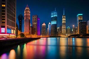 the chicago skyline at night. AI-Generated photo