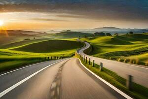 un la carretera en el campo con el Dom ajuste. generado por ai foto