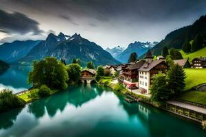 el hermosa pueblo de Suiza. generado por ai foto