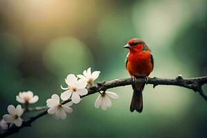 photo wallpaper the sky, flowers, bird, spring, the bird, the bird, the bird. AI-Generated