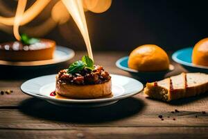 un plato con comida en eso y un fuego. generado por ai foto