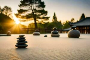 a zen garden in the sun. AI-Generated photo
