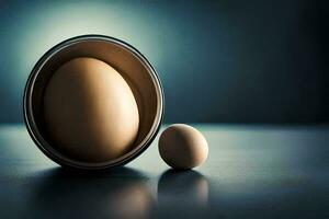 an egg and a small egg are sitting in a bowl. AI-Generated photo