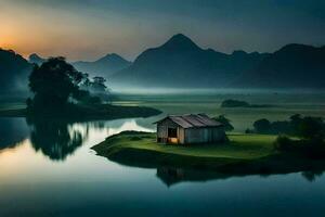 the house on the lake, vietnam. AI-Generated photo