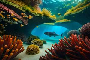 a coral reef with fish and corals. AI-Generated photo