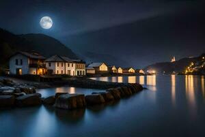 foto fondo de pantalla el luna, noche, el luz de la luna, el luna, el luz de la luna, el. generado por ai