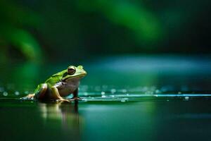 un rana sentado en el agua con agua gotas. generado por ai foto