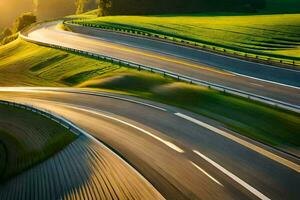 un largo exposición foto de un devanado la carretera. generado por ai