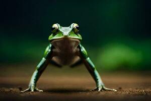 a frog is standing on its hind legs. AI-Generated photo