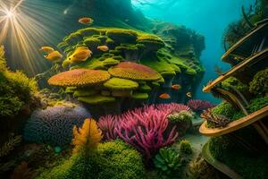 a coral reef with fish and other plants. AI-Generated photo