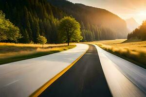 a long, empty road in the mountains. AI-Generated photo