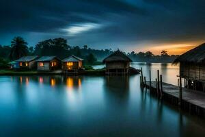 photo wallpaper the sky, water, house, the dark, the lake, the water, the. AI-Generated