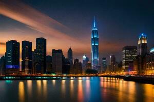 the chicago skyline at night. AI-Generated photo