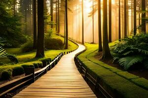 un de madera camino Guías mediante el bosque a el Dom. generado por ai foto