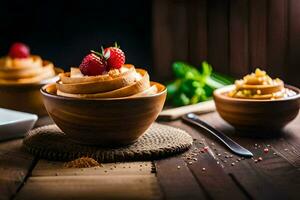 a bowl of dessert with strawberries and spices. AI-Generated photo