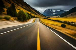 un largo exposición foto de un la carretera en el montañas. generado por ai