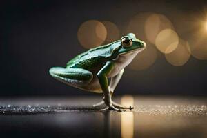 a frog is standing on its hind legs. AI-Generated photo