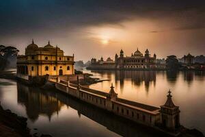 el dorado palacio en India a puesta de sol. generado por ai foto