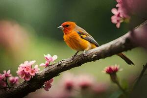 photo wallpaper bird, the flowers, spring, the tree, the bird, the bird, the. AI-Generated