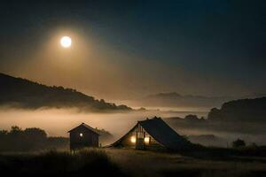 photo wallpaper the moon, fog, the sky, the mountains, the moon, the fog,. AI-Generated