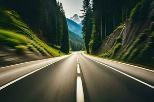 un borroso imagen de un la carretera en el montañas. generado por ai foto