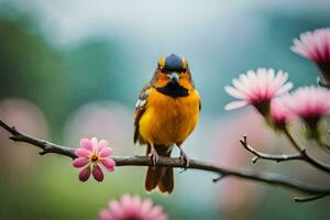 foto fondo de pantalla el cielo, flores, pájaro, pájaro, pájaro, pájaro, pájaro, pájaro,. generado por ai