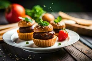 mini meatballs on a plate with strawberries and apples. AI-Generated photo