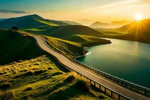 the road to the sunset, road, road, road, road, road, road, road. AI-Generated photo