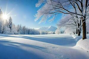 un Nevado paisaje con arboles y nieve. generado por ai foto