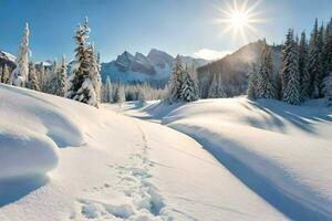 un Nevado paisaje con arboles y nieve. generado por ai foto