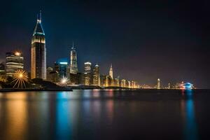 the city skyline at night in shanghai. AI-Generated photo