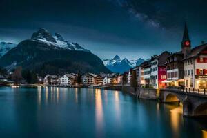 the town of luzern, switzerland at night. AI-Generated photo