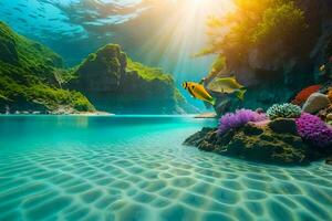 underwater scene with coral reefs and fish. AI-Generated photo