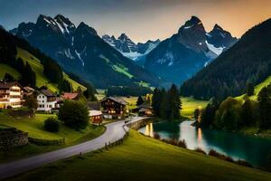 the village of alpine village in the swiss alps. AI-Generated photo