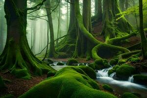 the mossy forest of the forest. AI-Generated photo