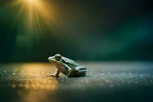 a frog sitting on the ground in the sun. AI-Generated photo