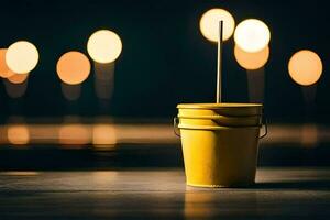 a yellow bucket with a stick in it. AI-Generated photo