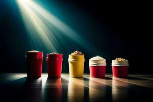 a row of cups with different types of food. AI-Generated photo